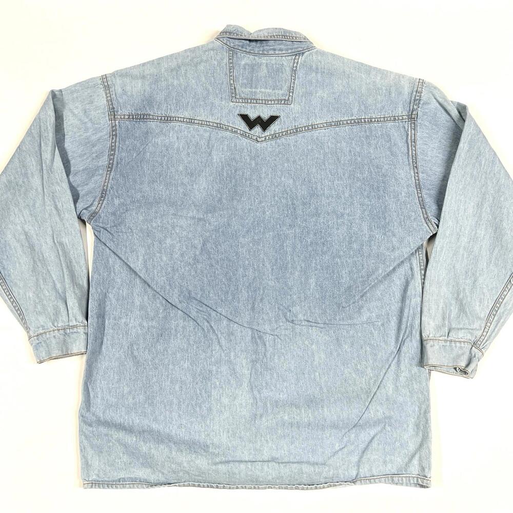 Men's Light Blue Denim Western Shirt with Black and Orange Embroidery - Picture 8 of 11